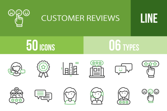 50 Customer Reviews Green & Black Icons: Build Trust Visually