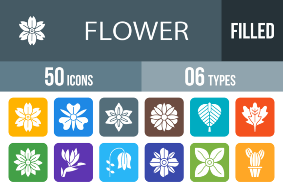 50 Flowers Filled Round Corner Icons: The Ultimate Botanical Design Asset