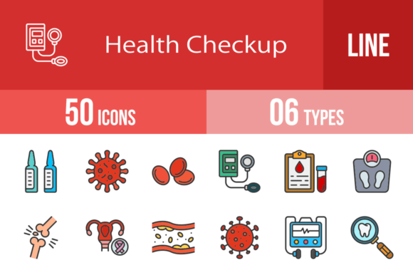 50 Health Checkup Filled Line Icons for Clear Visuals