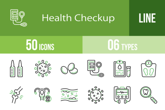 50 Health Checkup Green and Black Icons for Modern Design
