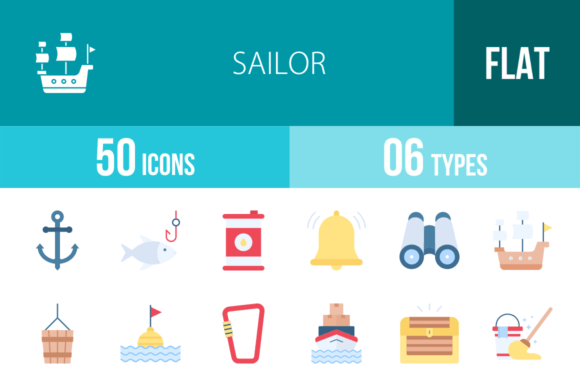 50 Sailor Flat Multicolor Icons for Your Next Project