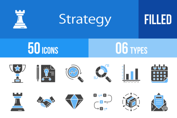 50 Strategy Blue and Black Icons for Modern Projects