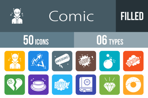 Bring Playful Energy to Your Projects with Comic Filled Round Corner Icons
