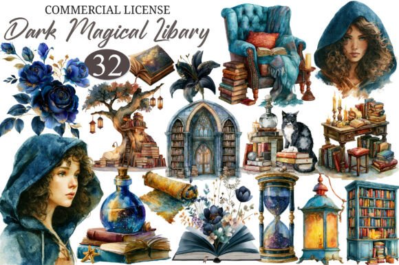 Dark Magical Library Clipart: Unleash Your Creative Vision