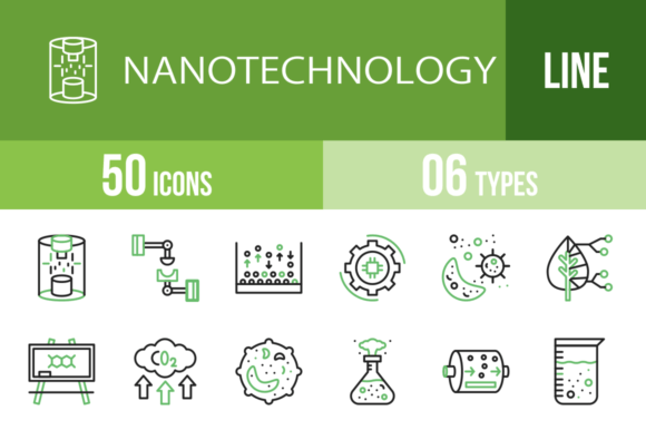 Nanotechnology Line Icons: A 50-Piece Green & Black Set for Modern Design