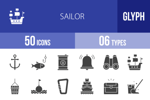 Set Sail with 50 Sailor Glyph Icons for Your Projects