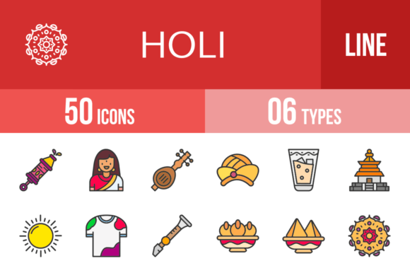 Vibrant Holi Icons for Modern Design Projects